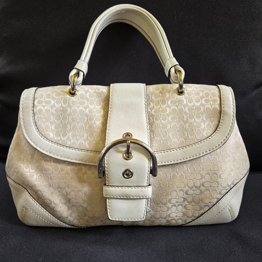 RARE Coach Y2K Soho Handbag: Ivory SigC Jacquard & White Leather Trim - 6349